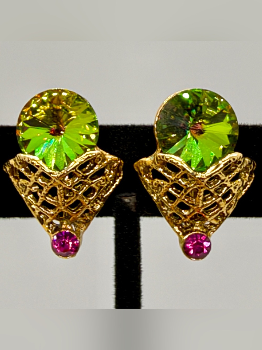 Watermelon Rivoli rhinestone earrings